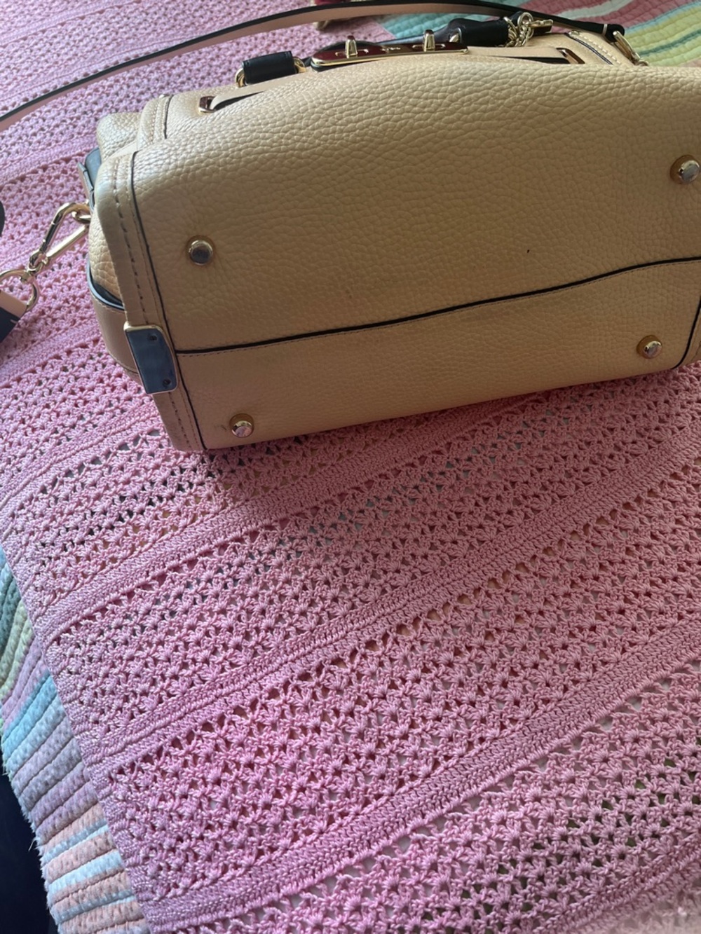 Coach Cream Satchel with Black Handles and Strap - Picture 2 of 7